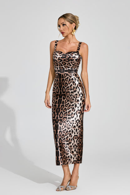 Liora Metallic Leopard Bustier Dress