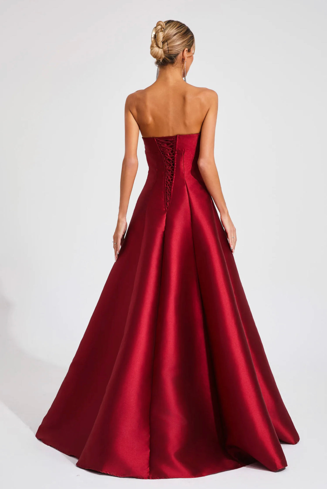 Bow satin red maxi dress