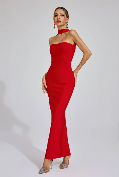 Bandage red maxi dress