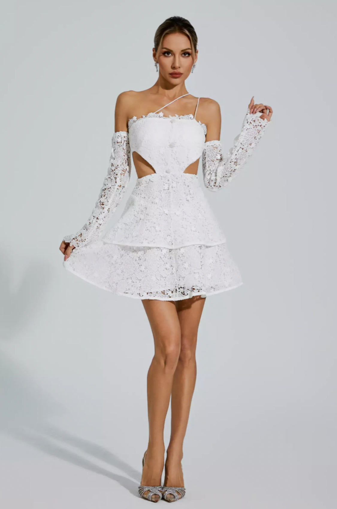 Deborah white lace mini dress