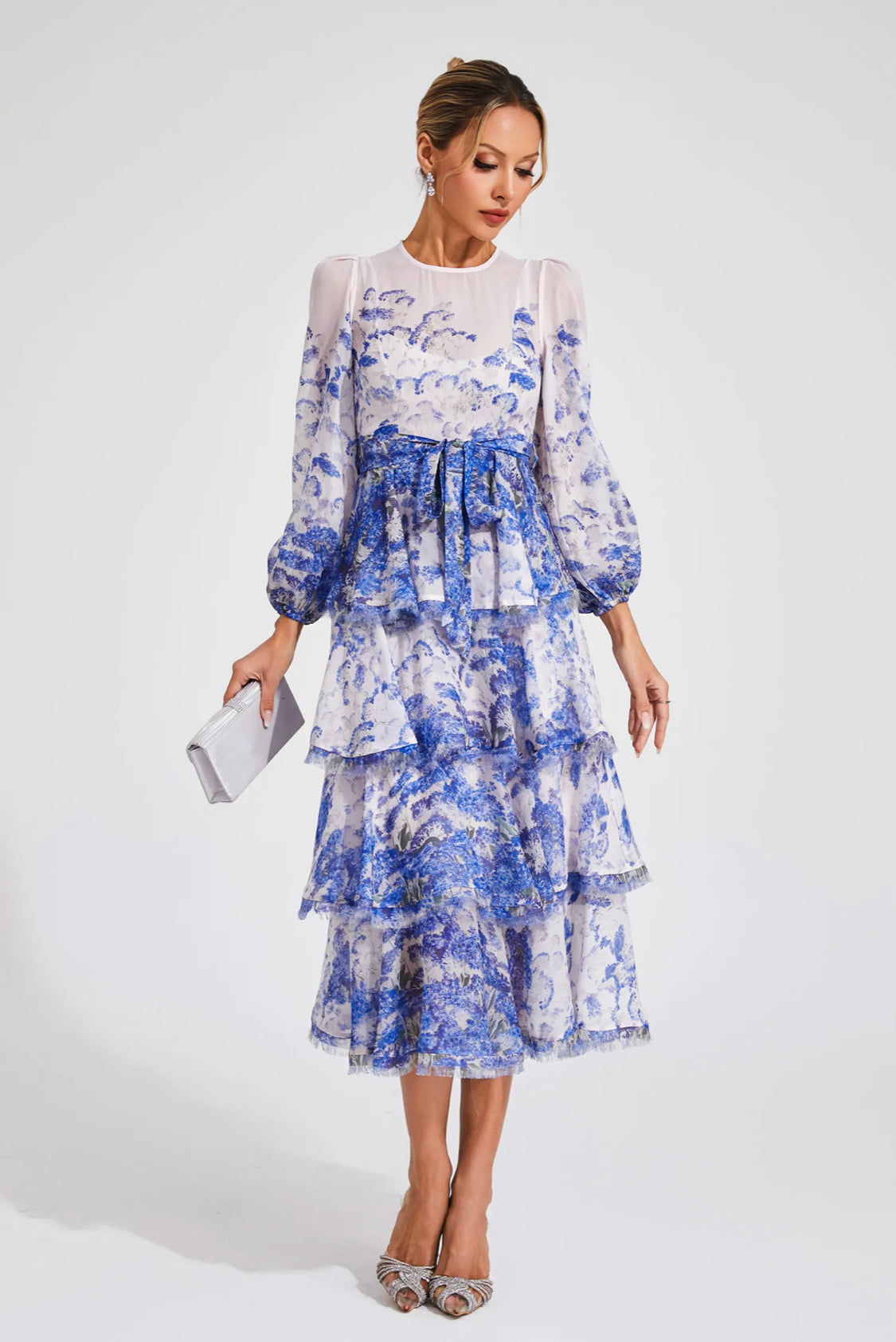 Blue floral midi dress