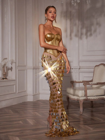 Gold acrylic maxi dress
