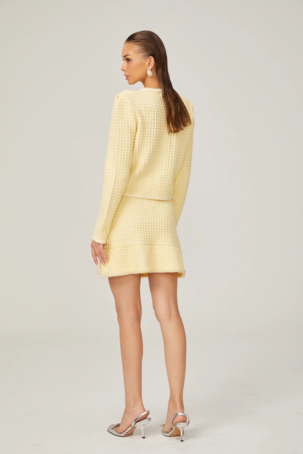 Yellow Waffle-knit jacket/skirt set