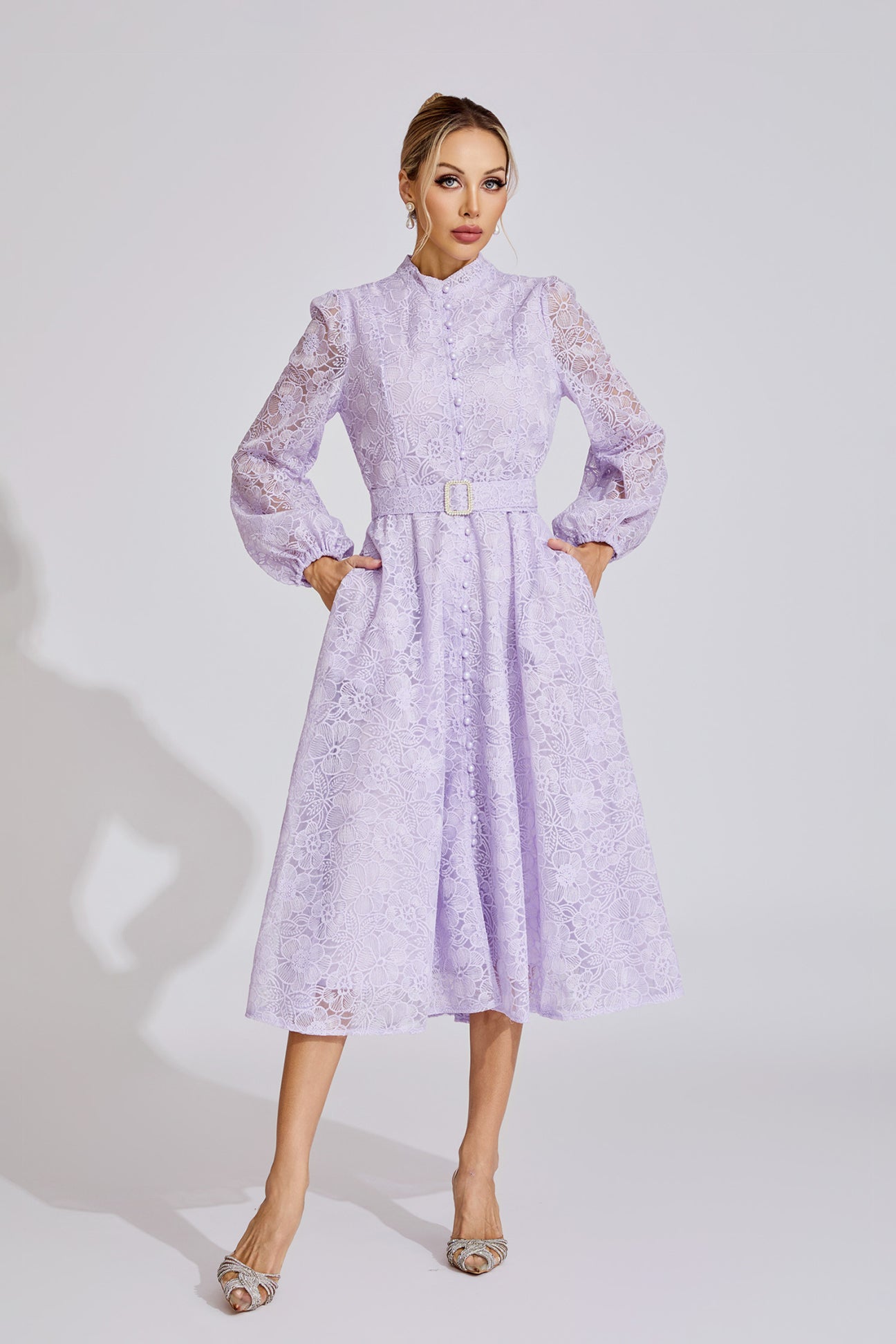 Liliane Embroidered Lace Midi Dress