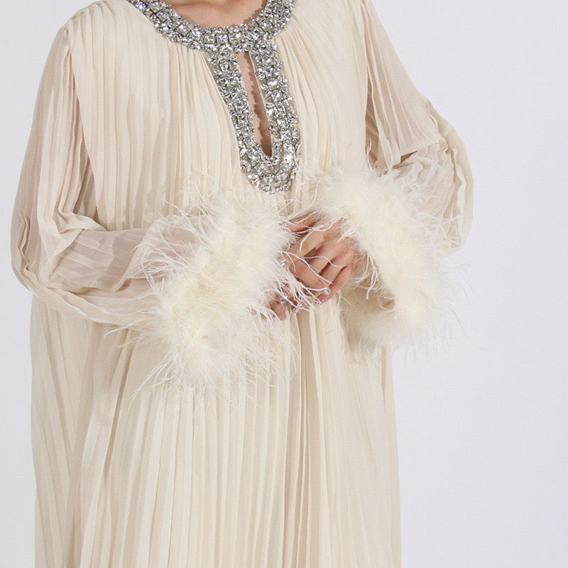 Crystal & feathers embellished mini dress