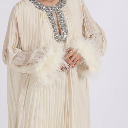 Crystal & feathers embellished mini dress