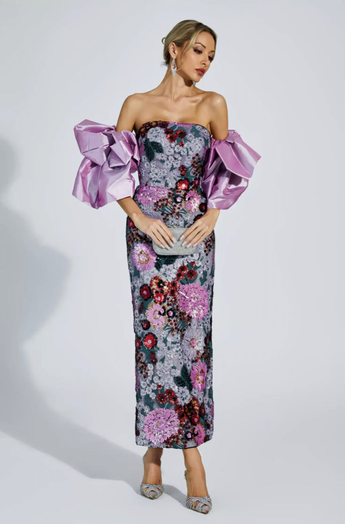 Amelie puff sleeves flower midi dress