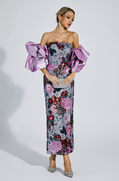 Amelie puff sleeves flower midi dress