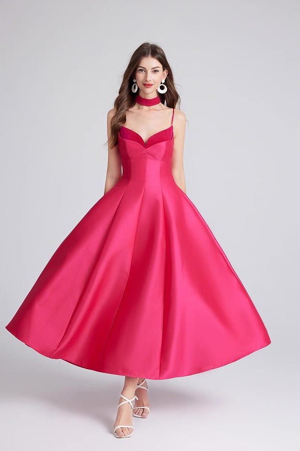 Rosalie Satin Choker Midi Dress