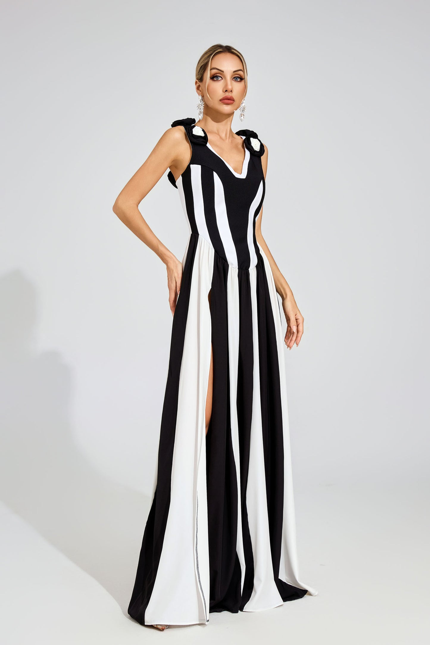 Fleur Noir Striped Maxi Dress