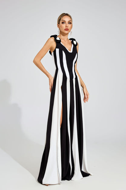 Fleur Noir Striped Maxi Dress