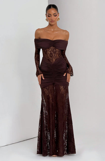 Amaya Ruched Lace Gown