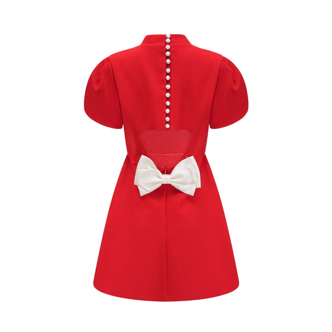 Petal sleeves cutout bow red mini dress