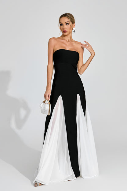 Monique Monochrome Strapless Evening Gown