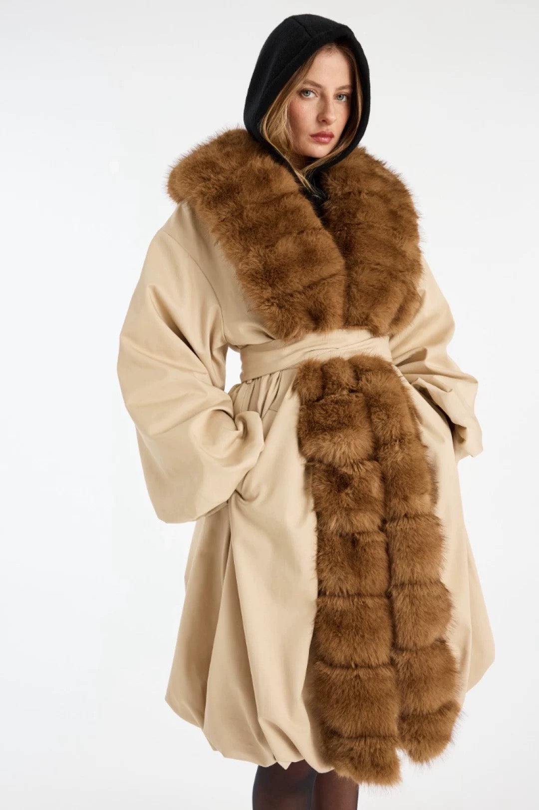 Dominique Faux Fur Balloon Hem Coat