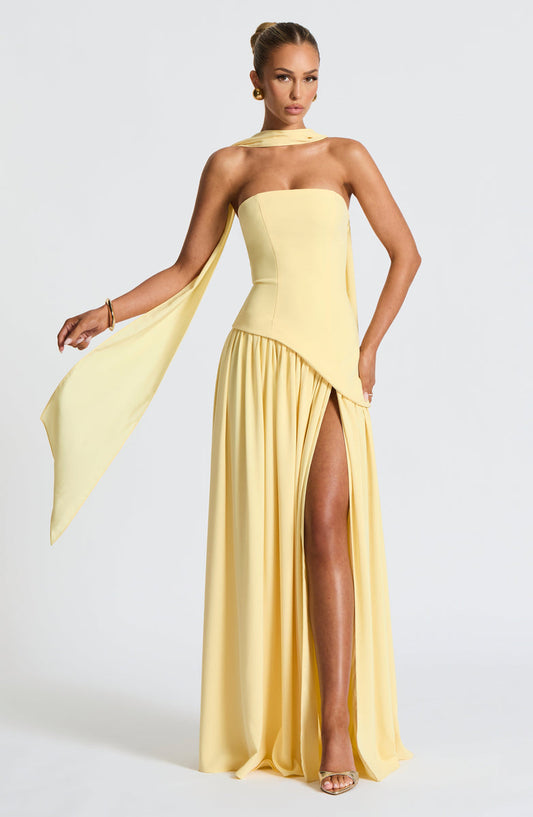 Soleil Scarf Drape Gown - Butter Yellow