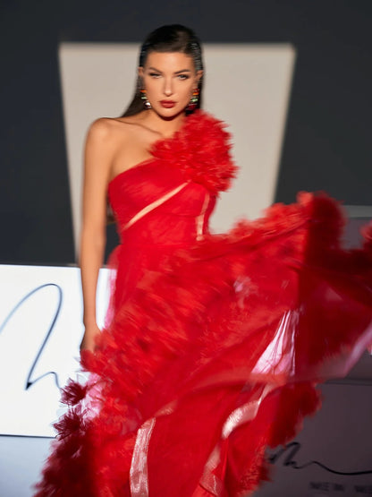 Belle red tulle midi dress