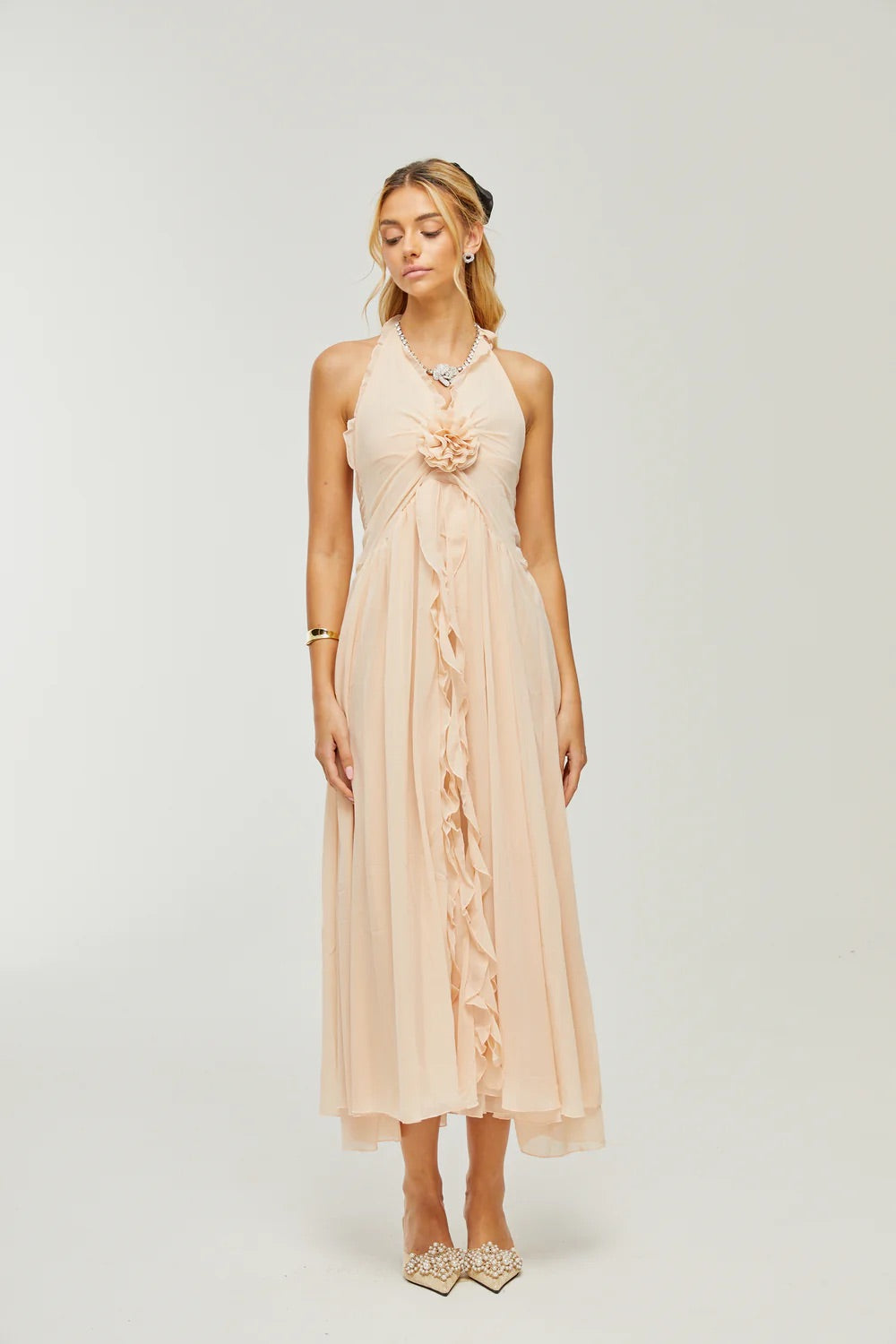 Élodie flower ruffle maxi dress