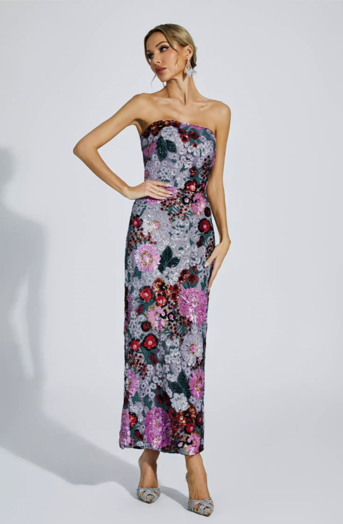 Amelie puff sleeves flower midi dress