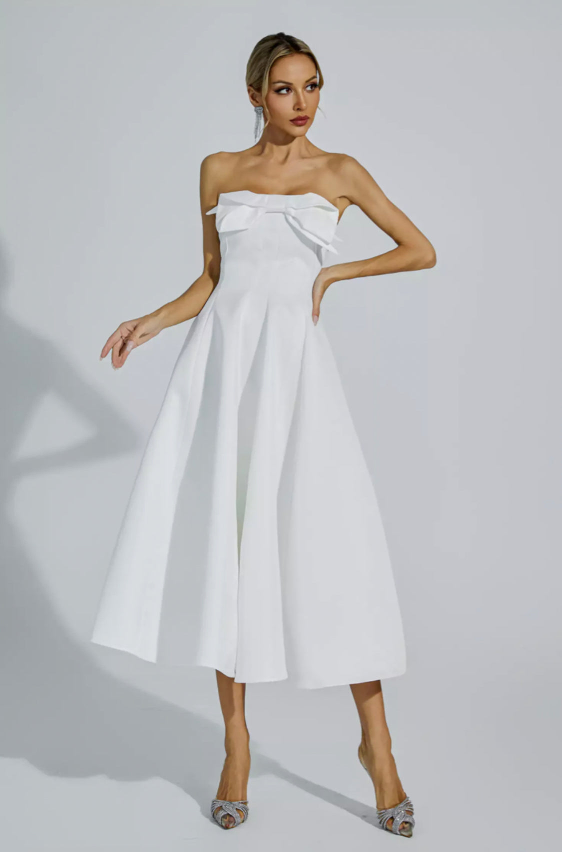 Andi white bow midi dress