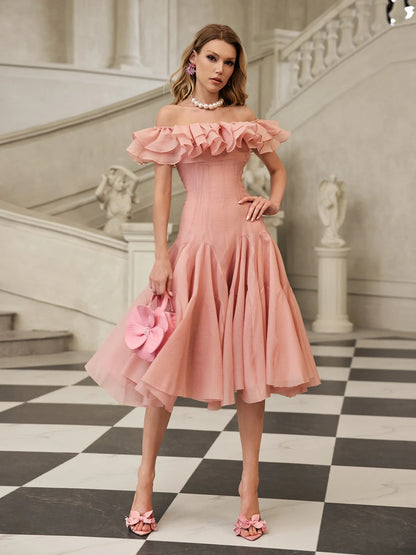 Amélie Off Shoulder Ruffle Midi Dress