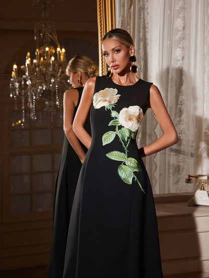 Fleur de Grâce Embroidered Midi Dress