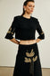 Flower appliqué top/skirt set