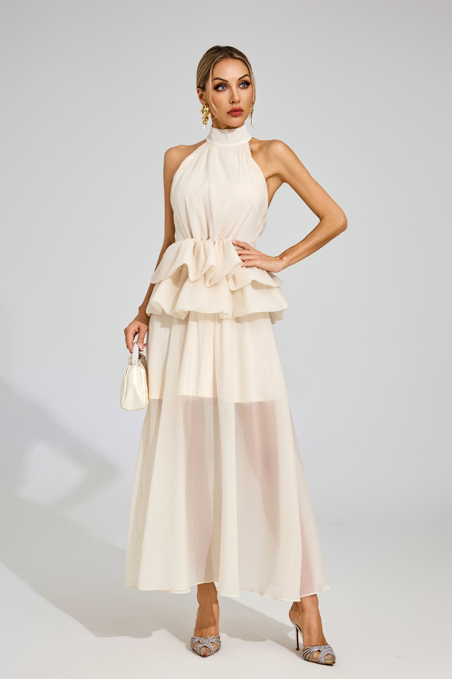 Soleil Ruffle Halter Maxi Dress