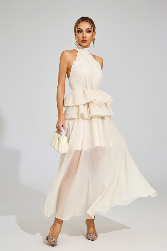Soleil Ruffle Halter Maxi Dress