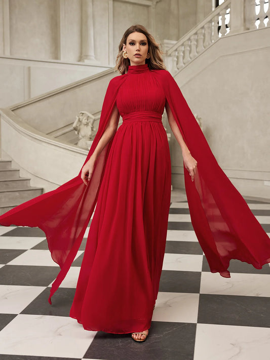 Velena High-Neck Cape Gown