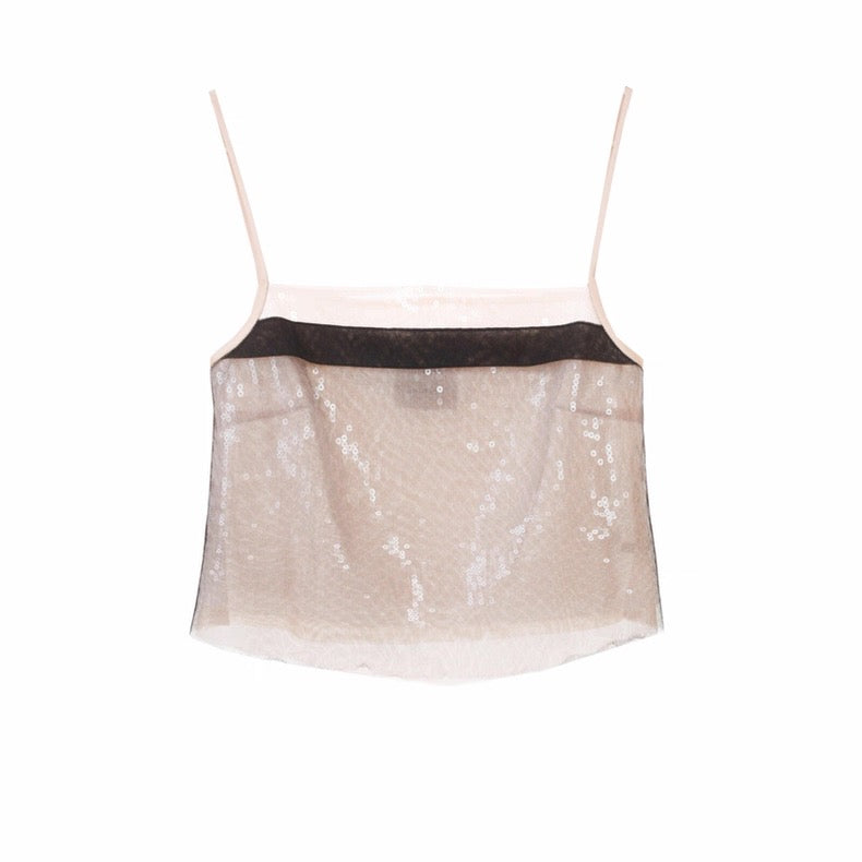 Black Iridescent Mesh Sequin Cami Top