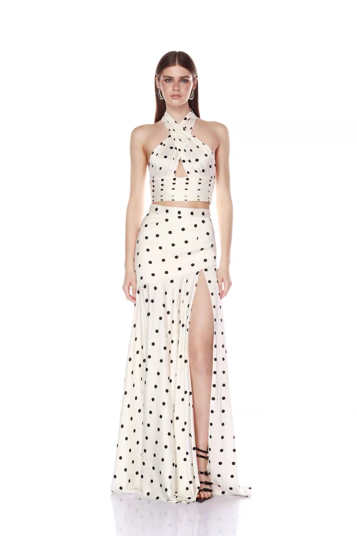 Celeste Polka Dot Halter Maxi Set
