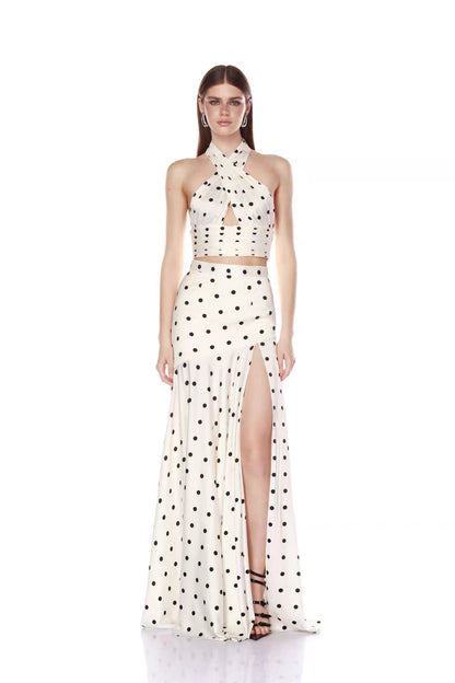 Celeste Polka Dot Halter Maxi Set