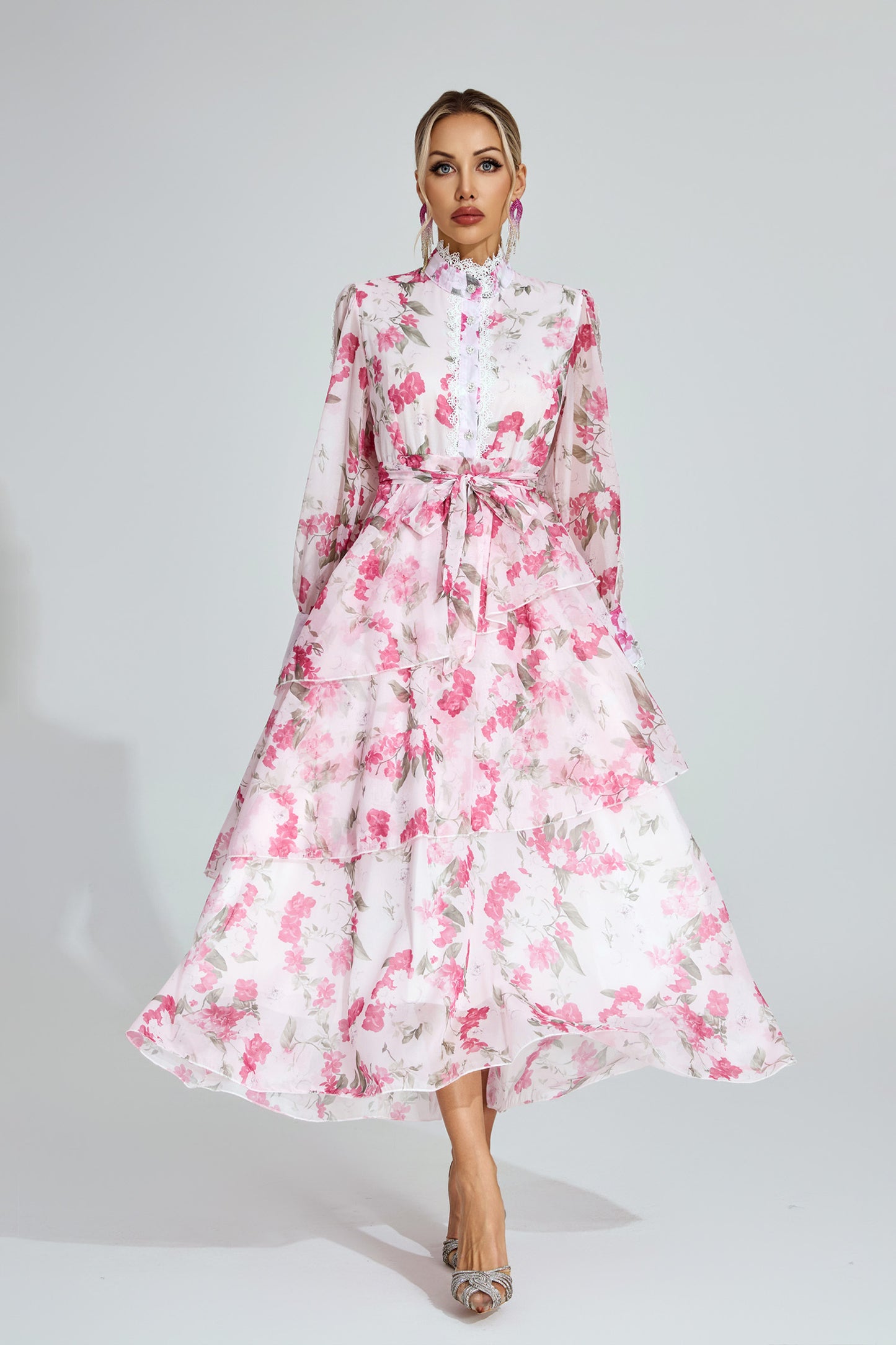 Rosalie Tiered Pink Floral Dress