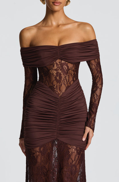 Amaya Ruched Lace Gown