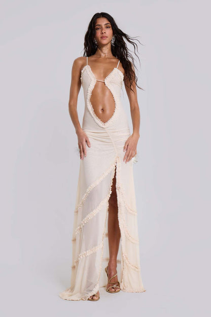 Amaya Cutout Ruffle Maxi Dress