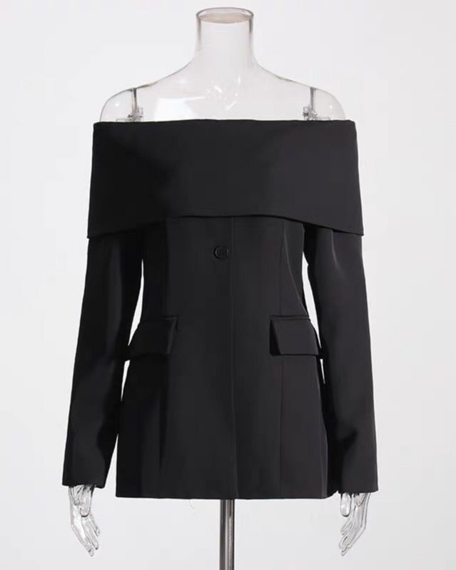 Off shoulder blazer black/white