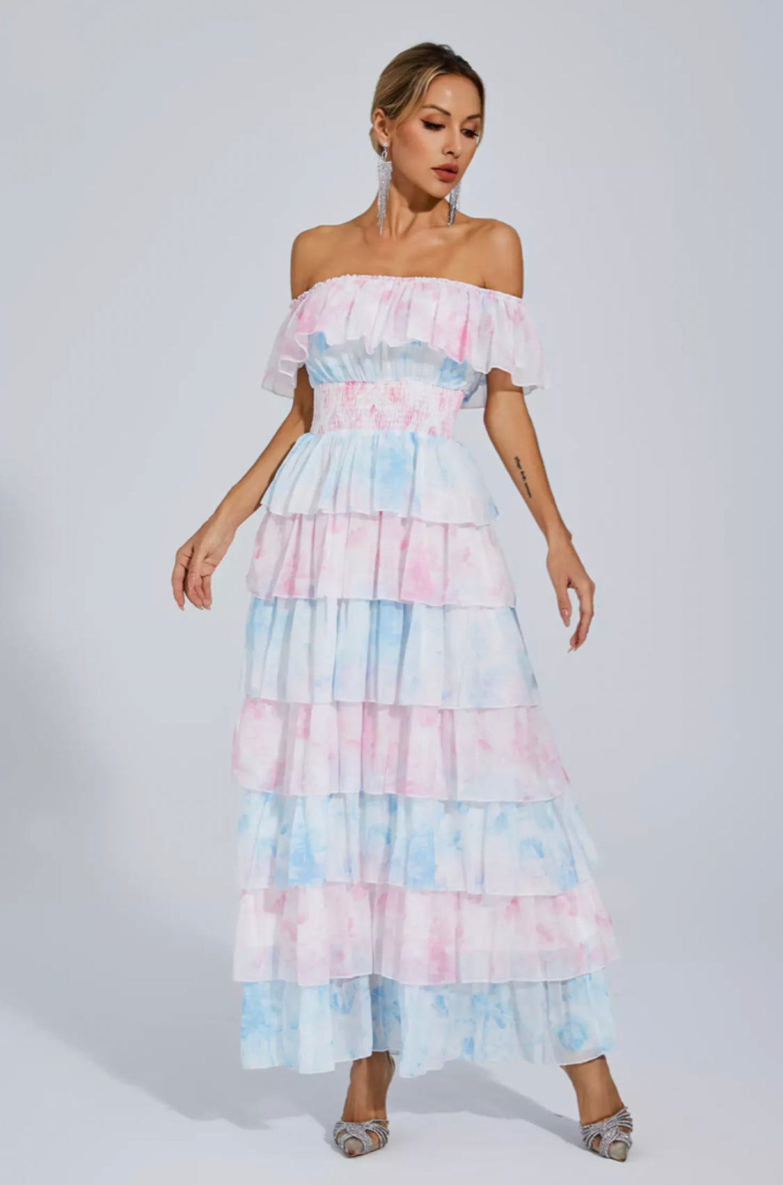 Paola blue/pink maxi dress