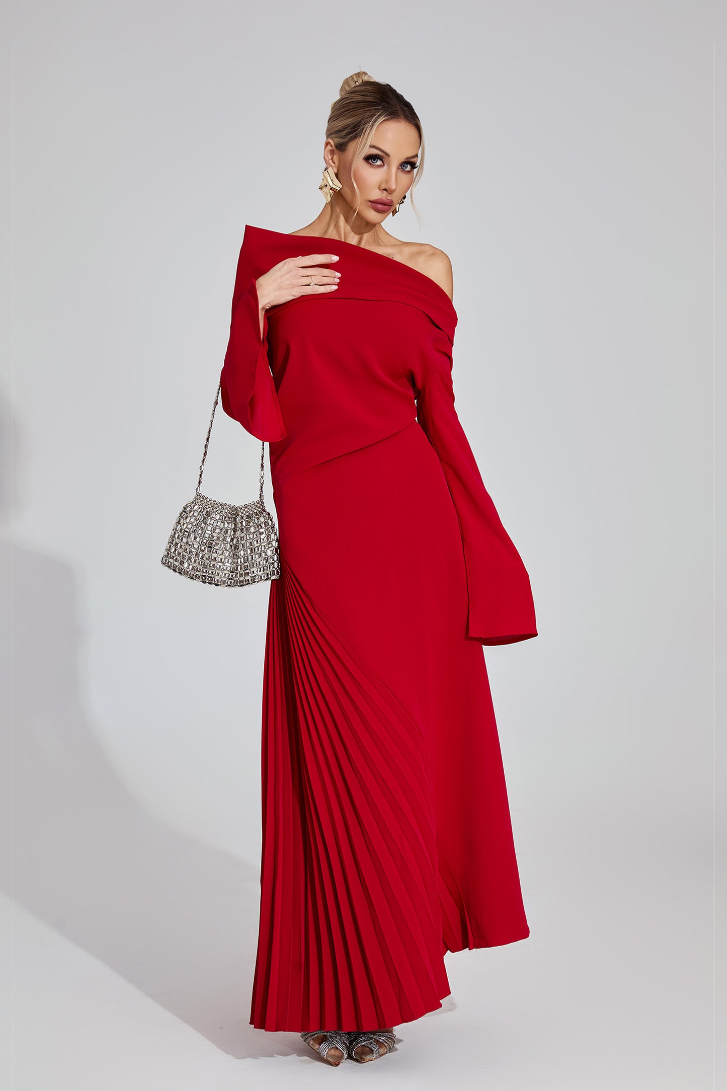 Valentina Draped Pleated Maxi Dress