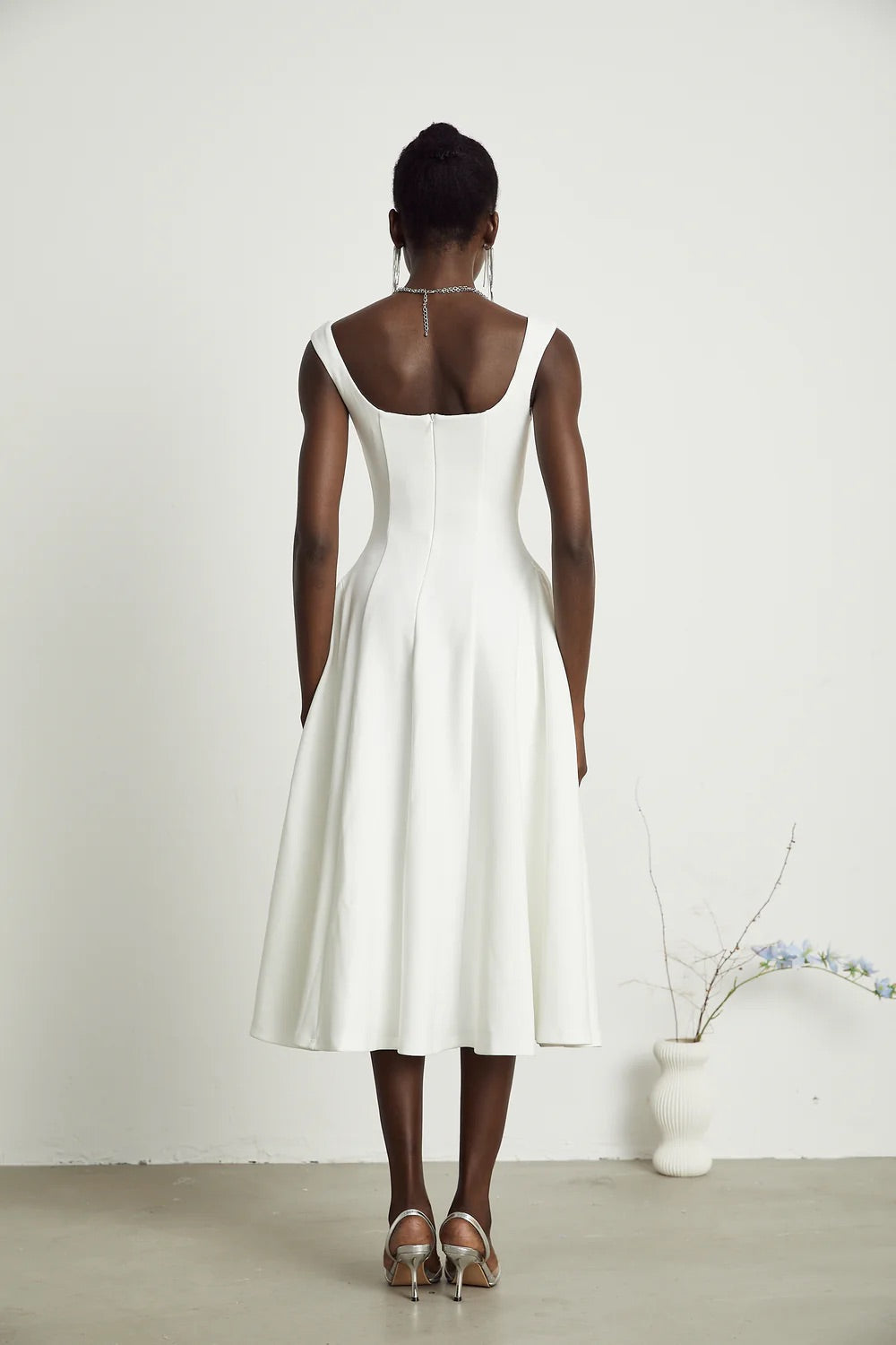 Chloe white flare midi dress