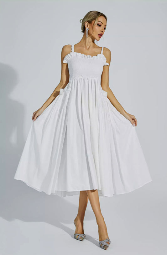 Adele white flare midi dress