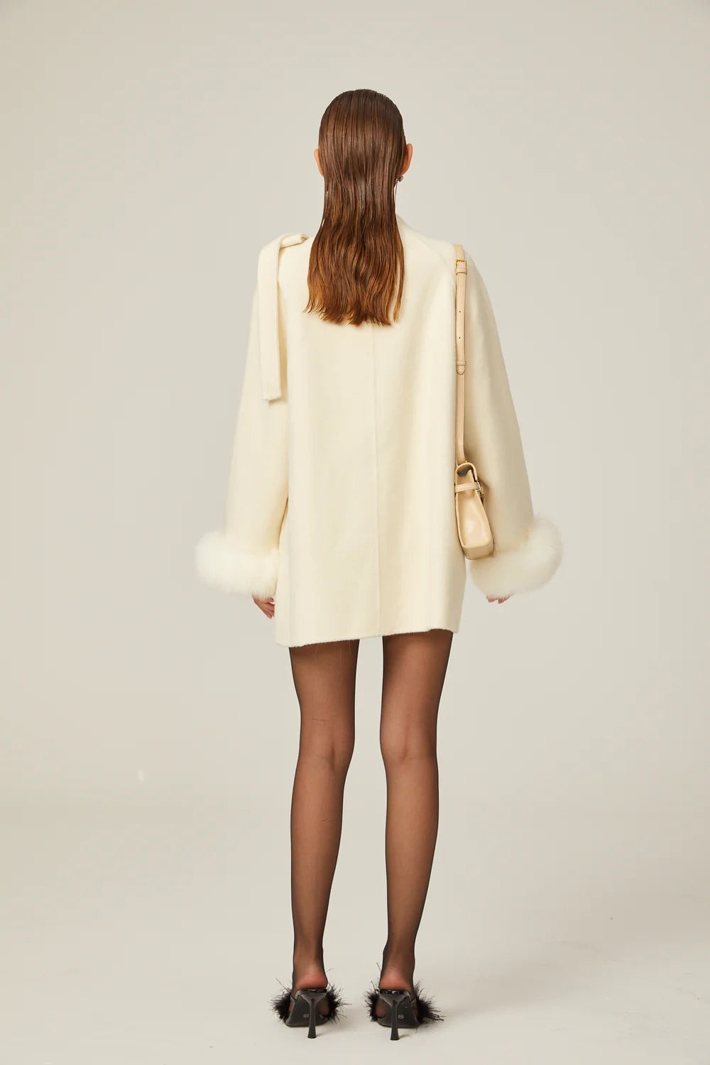 Wool fur bowknot coat