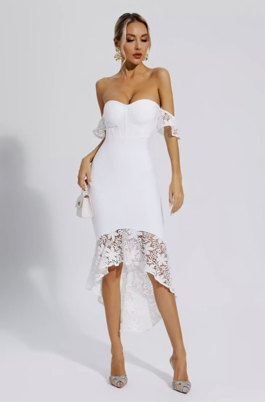 Zariah off shoulder lace midi dress