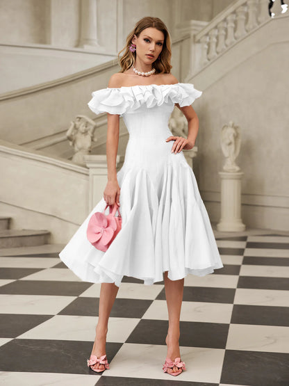 Amélie Off Shoulder Ruffle Midi Dress