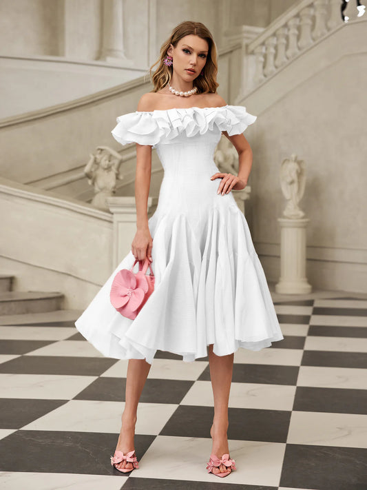 Amélie Off Shoulder Ruffle Midi Dress