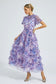 Floral purple short sleeves mesh midi dress (Preorder)