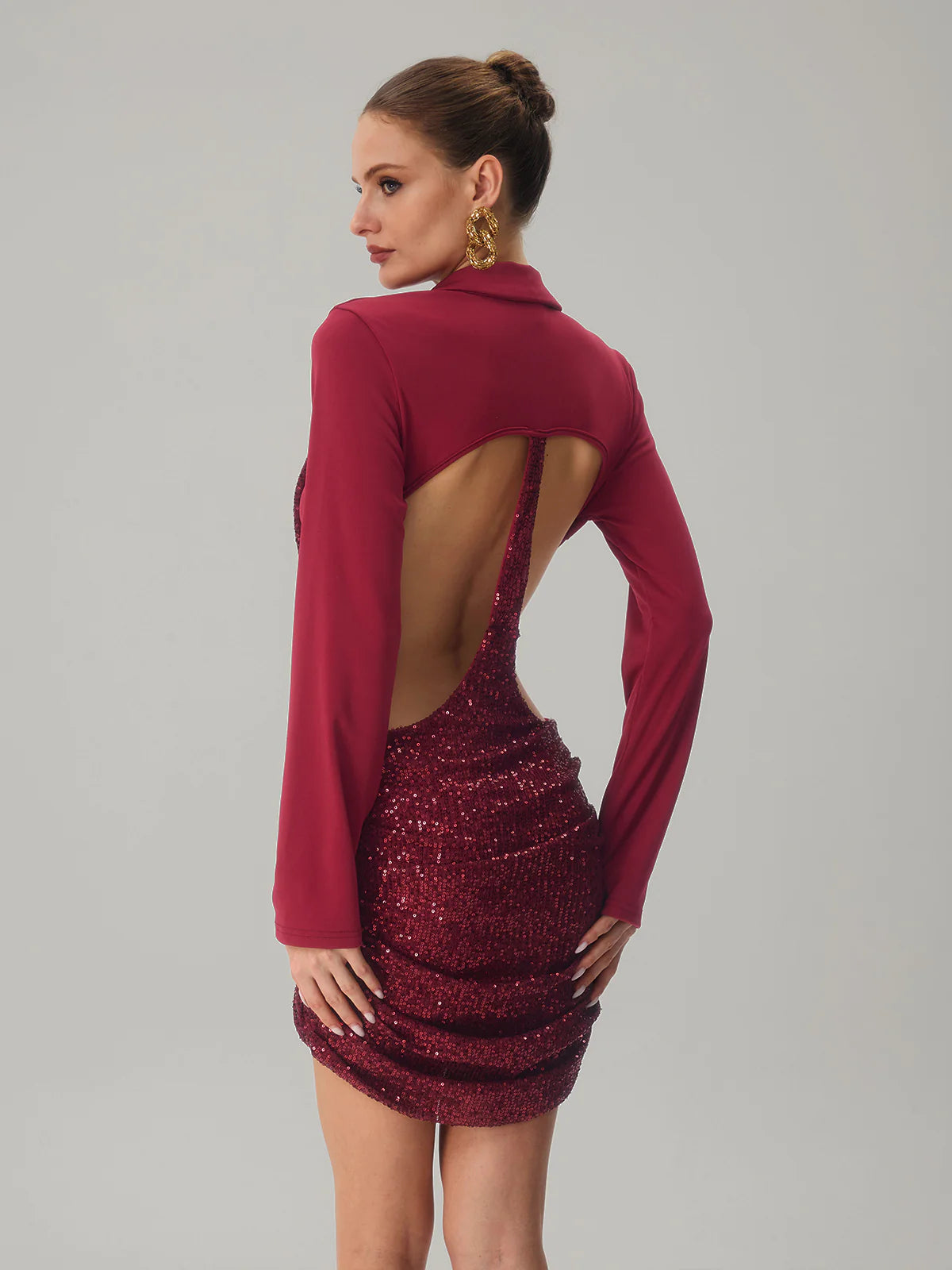 Bordeaux Eclipse Sequin Cutout Dress