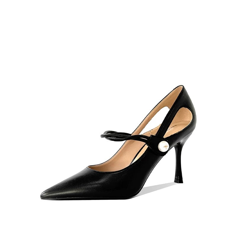 Pearl Detail Black Heels
