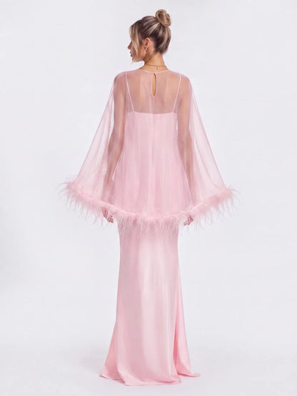 Amara Feather Cape Maxi Dress