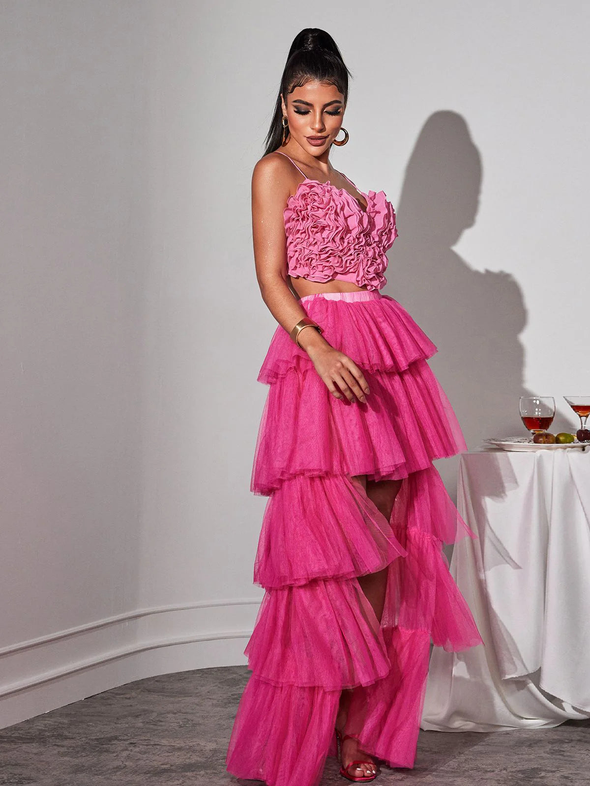 Tulle pink maxi dress